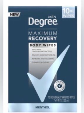 Degree Men, Maximum Recovery Body Wipes, Menthol NWT